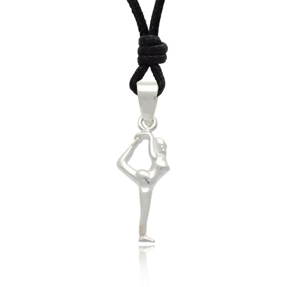 Standing Bow Pulling Dandayamana Dhanurasana Yoga Pose 92.5 Sterling Silver Charm Necklace Pendant Jewelry With Cotton Cord