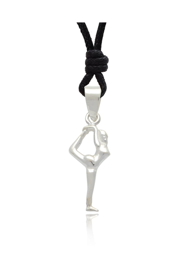 Standing Bow Pulling Dandayamana Dhanurasana Yoga Pose 92.5 Sterling Silver Charm Necklace Pendant Jewelry With Cotton Cord