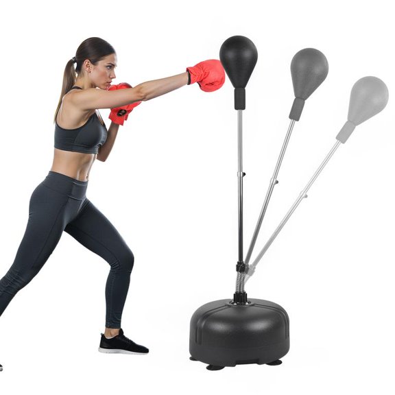 Standing Boxing Speed Reaction Punching Bag for Adults with Gloves, Adjustable Height, Fast Rebound Spring, Stable Suction Base Fillable, Thickened Steel ABS, for Fitness Stress Relief MMA Training