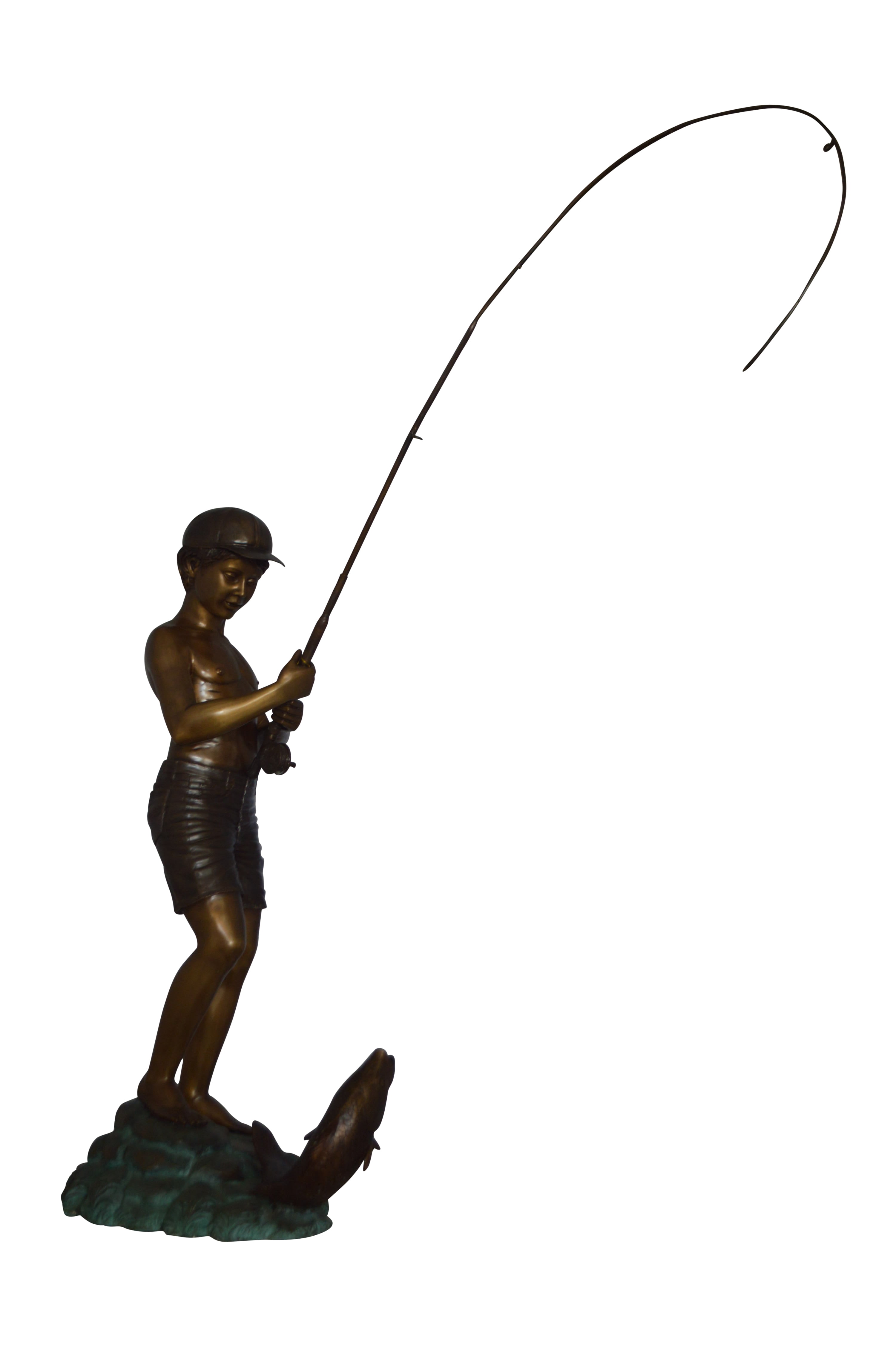 Nifao Standing Boy Fishing Outdoor Fountain Statue, Bronze Garden Water Feature Sculpture for Patio & Yard – Garden Outdoor Decor Sculpture, 58"L x 25"W x 72"H