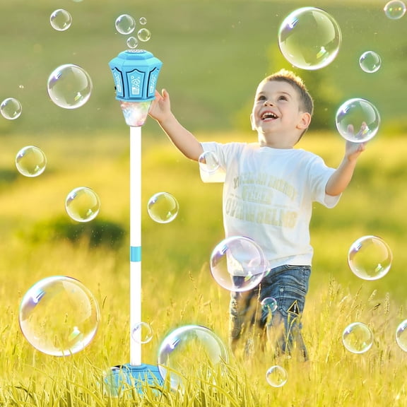 Standing Bubble Machine, 2026 New Street Lamp Bubble Tower with Lights, Rechargeable, Adjustable Height Street Light for Outdoor Garden, Patio, Wedding, Party and Event Decor Blue