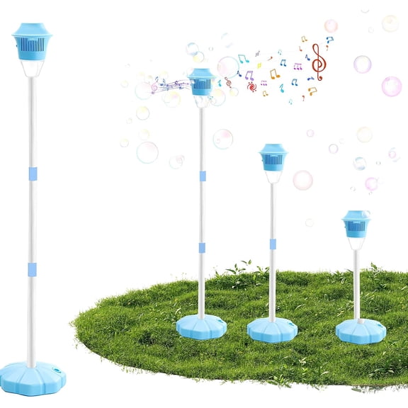 Standing Bubble Machine Automatic Standing Bubble Maker Machine Height Adjustable Up to 47 Inches Outdoor Battery Bubble Machine with Light/Music for Summer Birthday Party Gifts