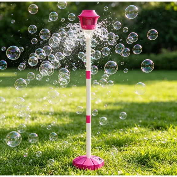 Standing Bubble Machine, Height Adjustable Up to 47 Inches, Remote Control Automatic Bubble Maker with Light & Music for Birthday Party Gift Wine