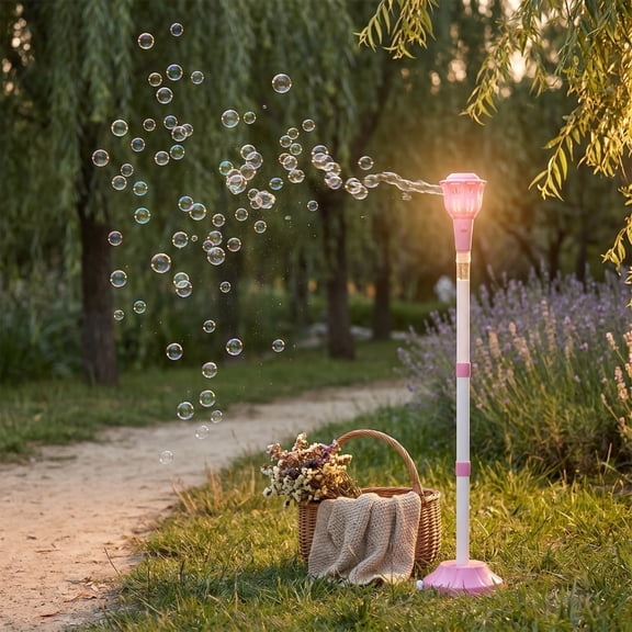 Standing Bubble Machine,Rechargeable Bubble Maker with LED Light and Street Light Design,High-Volume Bubble Blower for Outdoor Camping,Backyard Parties,Weddings and Daily Events,30ml Bubble Solution