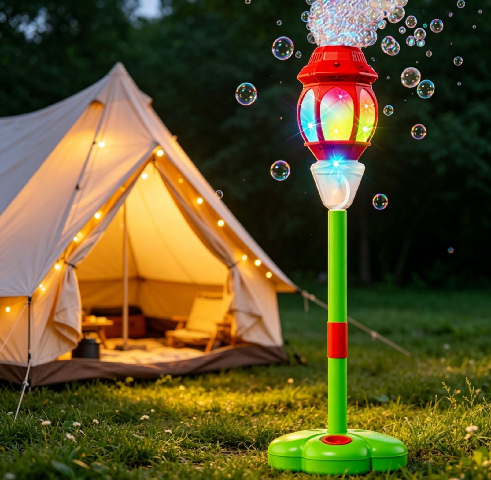 Standing Bubbles Stand Machine - Outdoor Toy, Portable Road Lamp Shape Design | Bubble Blower with Light for Children Entertainment Family Backyard Lawn Garden Summer Activities Red A3