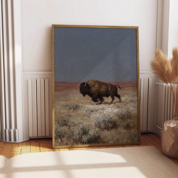 Standing Buffalo Print Vintage Bison Prairie Art Antique Western Plains Wildlife Unframed Paper Print