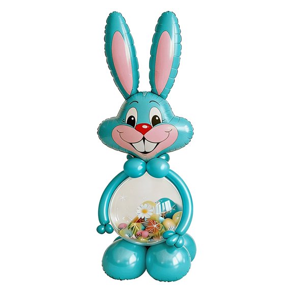 Standing Bunny Balloon with Base and Transparent Hollow Belly, Easter Inflatables, Cute Animal Shaped Foil Balloon, for Home & Decor, for Easter Decorations, Birthday, Indoor Outdoor Decor, Blue