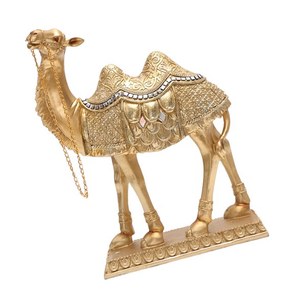 Standing Camels Sculpture with Saddles Blanket, Resin Desert Figure for Bookshelfs Decoration