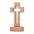 thumbnail image 1 of Standing Catholic Cross Wooden Ornament with Elegant Round Base for Home Shelf Decor and Christmas Parties, 1 of 9