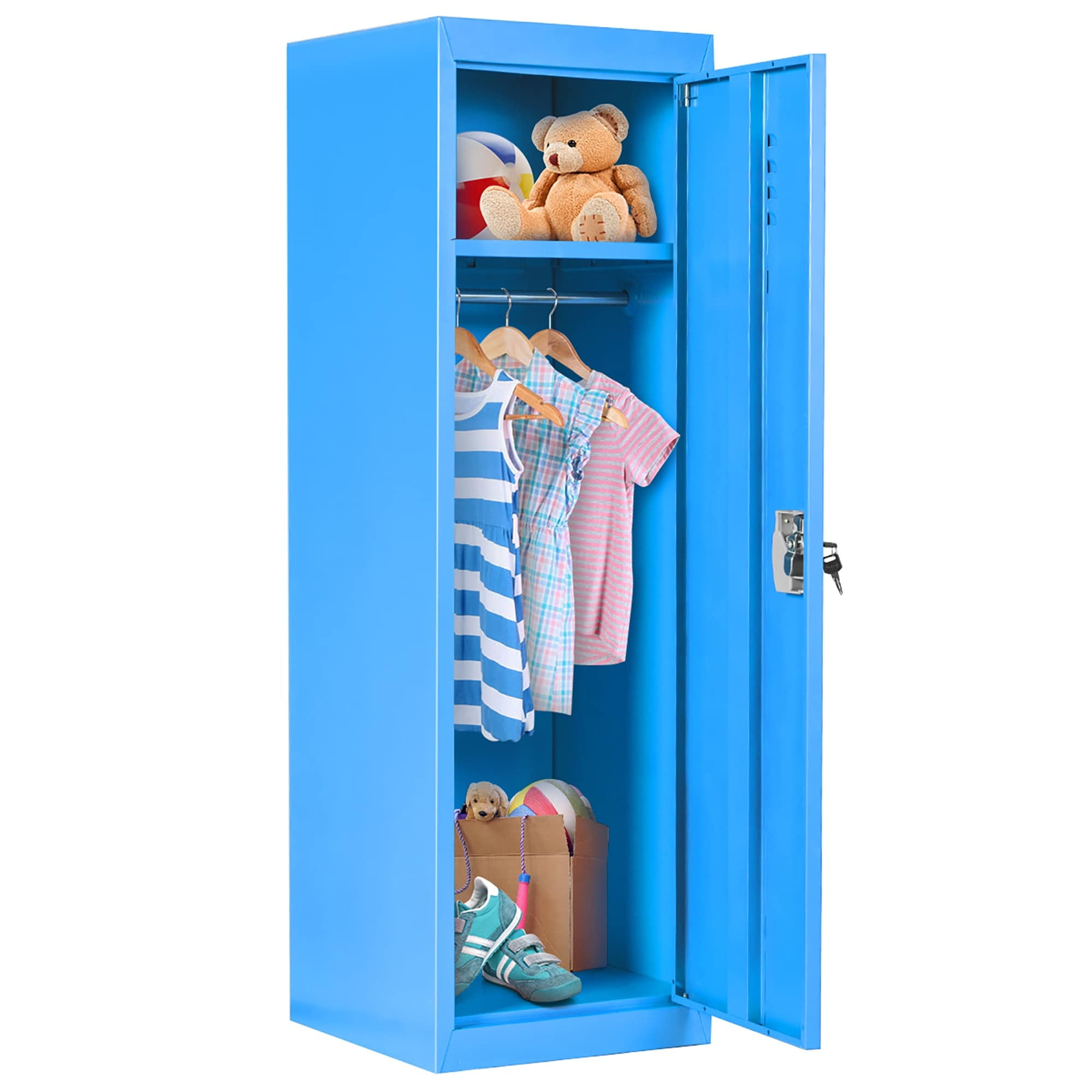 Standing Children Lockable Storage Cabinet Kid Safe Metal Lockers Blue