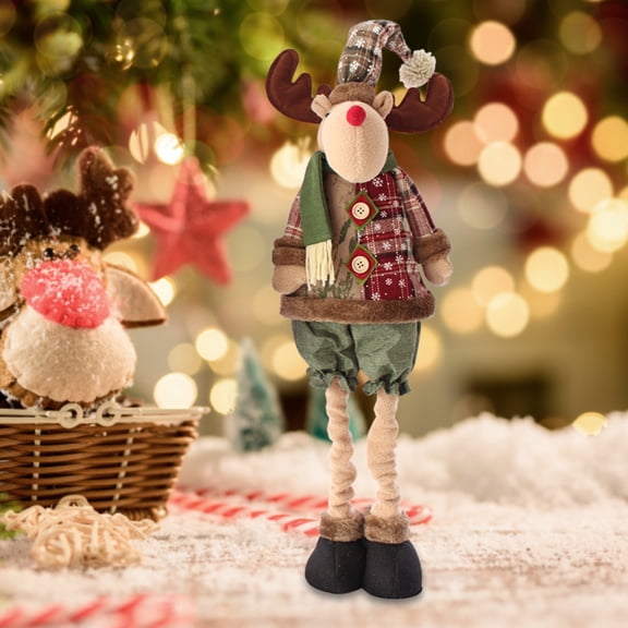 Standing Christmas Gnomes Decorations with Retractable Spring Legs Light up Christmas Knome Gift Winter Tabletop Christmas Decorations Green Elk Gnome