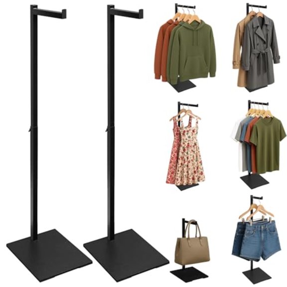 Standing Clothes Rack 21 - 36 Height Adjustable Clothes Hanger Rack Stand Metal Clothes Rack Clothing Display Rack Garment Display Stand for Thrift Shops and Retail Store Black 2Pack