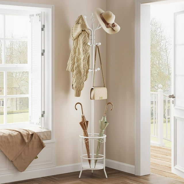 Standing Coat Rack with Umbrella Holder, Freestanding Coat Hanger Stand with Umbrella Stand ...