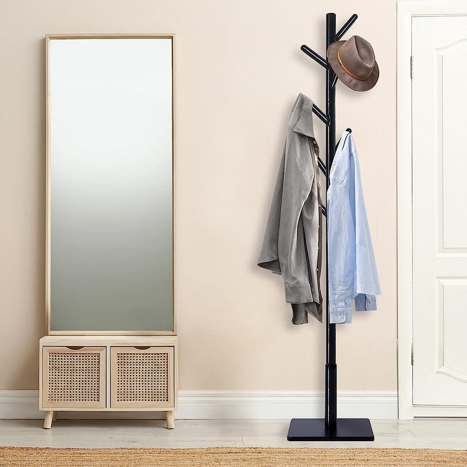 Standing Coat Rack, Wooden Coat Stand 2 Pack, 11.8x70.8 inches, With 3