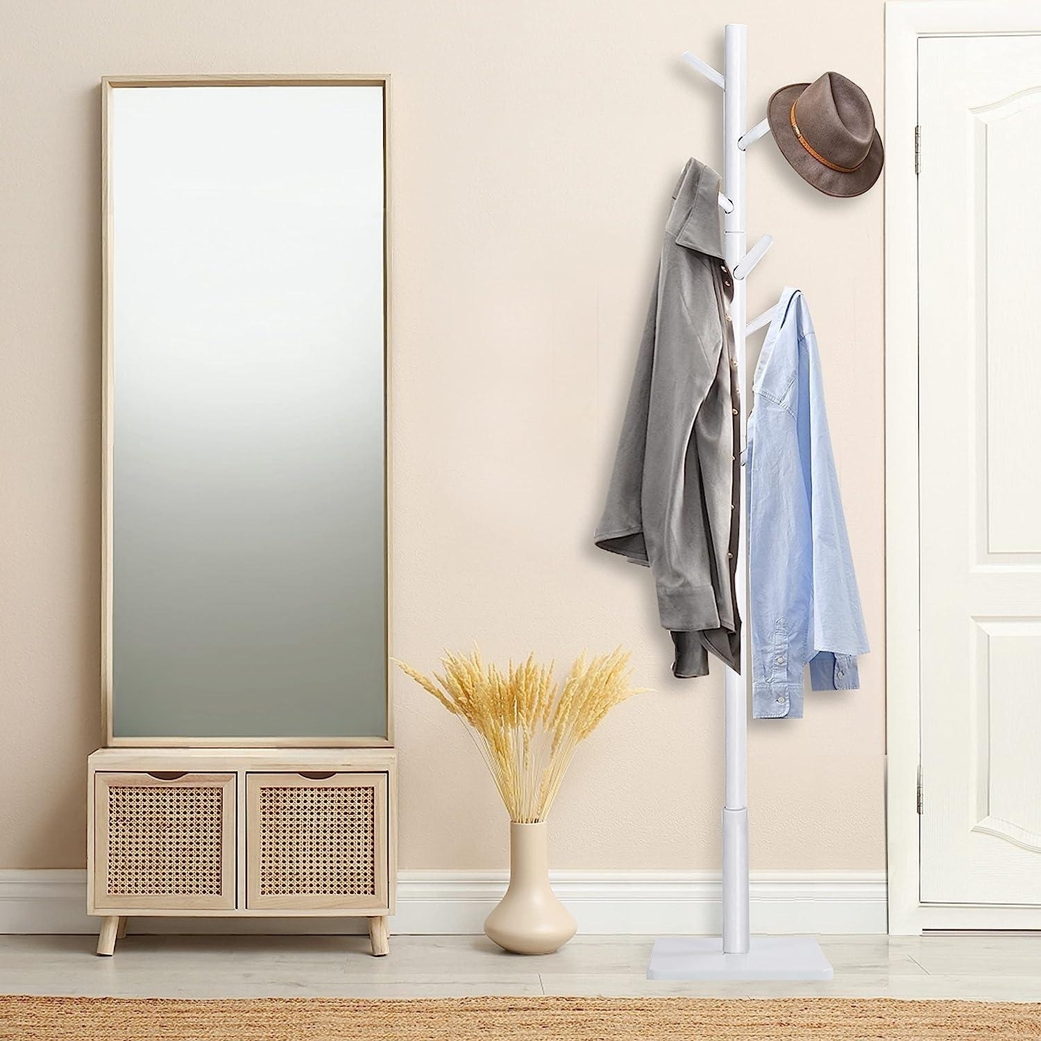 Standing Coat Rack, Wooden Coat Stand 2 Pack, 11.8x70.8 inches, With 3