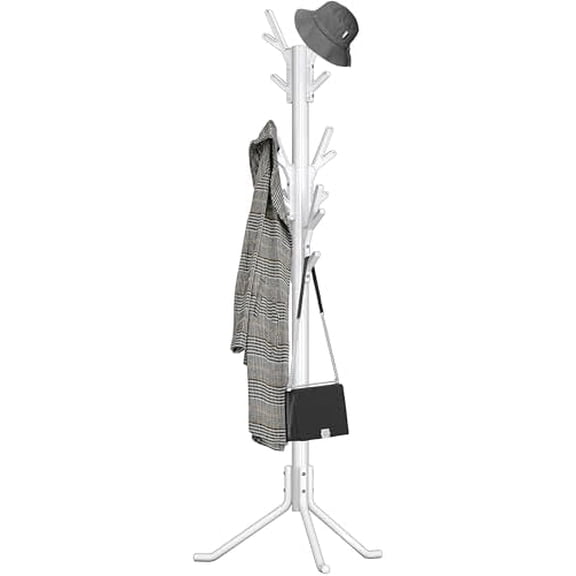 Standing Coat and Hat Hanger Organizer Tree Shaped Rack for Entryway, Bedroom, and Hallway, 18 Hooks, White