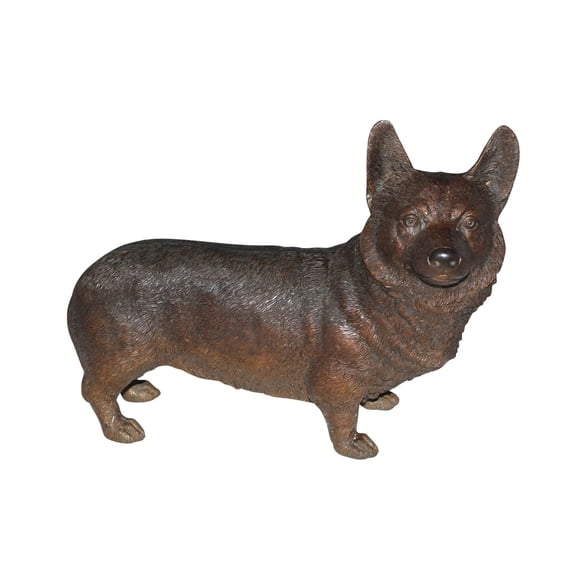 Standing Corgi Dog Bronze Sculpture Statue Figurine Decor 20"x8"x15"H
