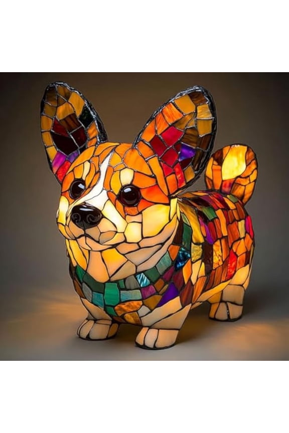 Standing Corgi Figurine LED Night Light - Glass Effect Stained Resin Decor Lamp for Pet Enthusiast Spaces
