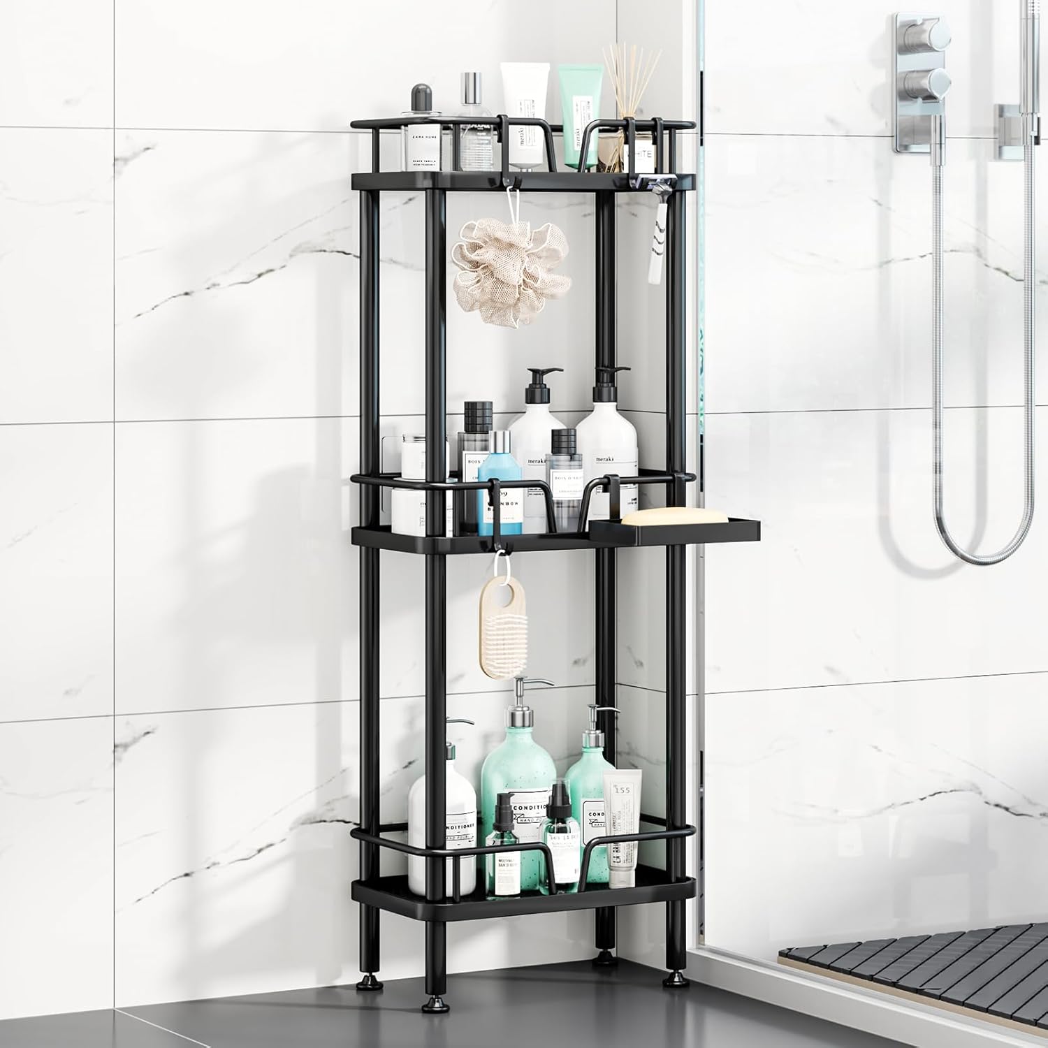 Bathroom Kitchen Shower Caddy Corner Shower Basket Stainless Steel Bath Shelf Wall Mounted Storage Rustproof Rack - View #2