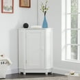 thumbnail image 1 of Standing Corner Storage Cabinet, Contemporary Space Saving Floor Storage Cabinet with Door and 3-Tier Shelves, Bathroom Triangle Storage Cupboard, for Office Bedroom Living Room, White, D1611, 1 of 10