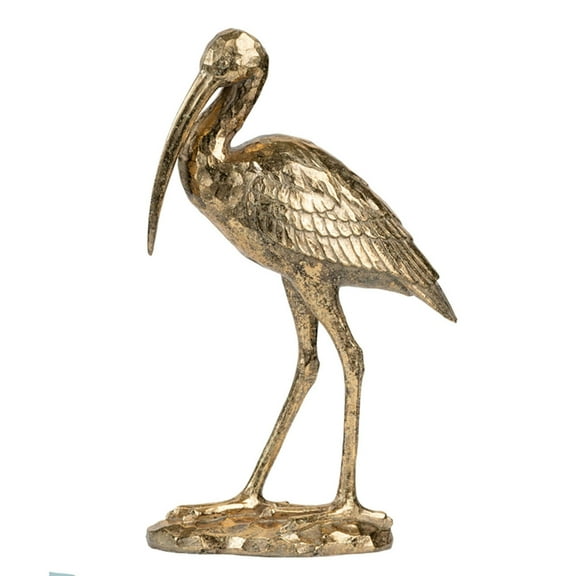 Standing Crane Figurine - 10" x 16" x 3.5" - Antique Gold