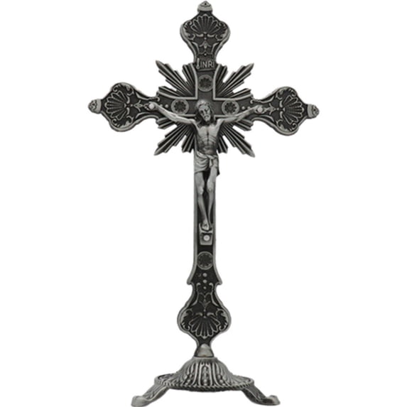 Standing Cross Decor Crucifix with Base 10" Tabletop Metal Jesus Christ Catholic Religious Crucifix Wall Table Home Chapel Decor