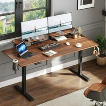 Standing Desk with 2 Adjustable Monitor Shelves, 55 x 24 Inches Electric Stand Up Desk with Memory Controller and Adjustable Height from 28-46 inches for Computer Workstations, Walnut