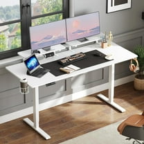 Standing Desk with 2 Adjustable Monitor Shelves, 63 x 24 Inch Electric Stand Up Desk with Memory Controller and Adjustable Height from 28-46 inches for Computer Workstations, All White