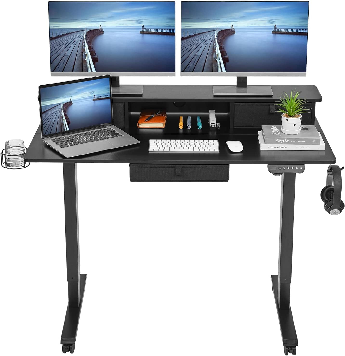 Standing Desk with 3 Drawers, Adjustable Height Electric Sit Stand Desk