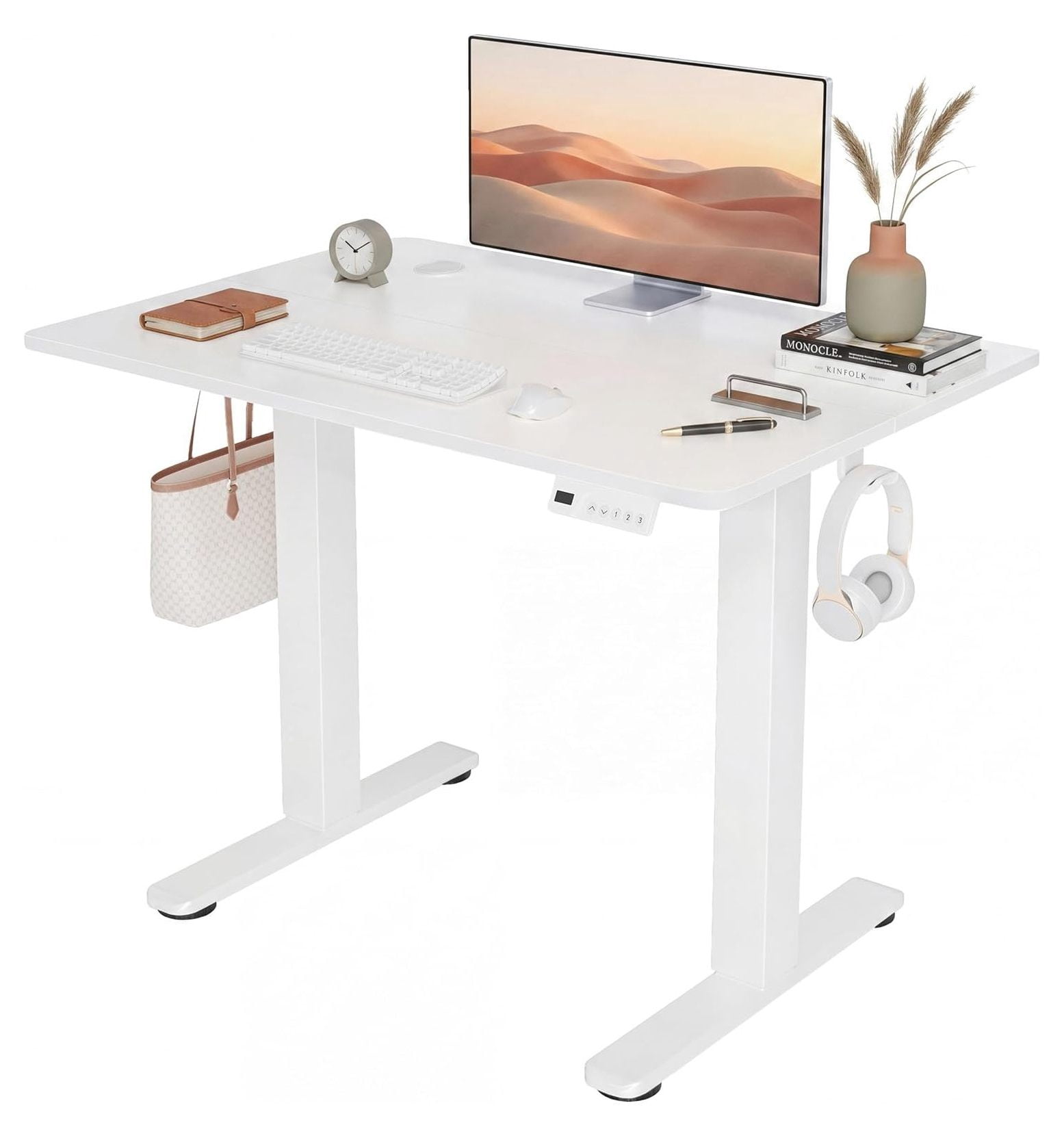 Standing Desk, 35x20 Inch Compact White Height Adjustable Computer Desk ...