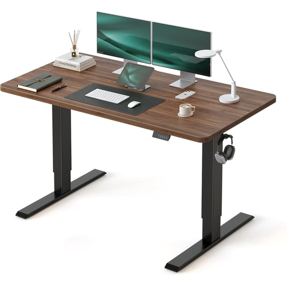 Standing Desk, 48 x 24 Inches Electric Height Adjustable Computer Desk, Sit Stand up Home Office Desk with Memory Presets, Dark Walnut
