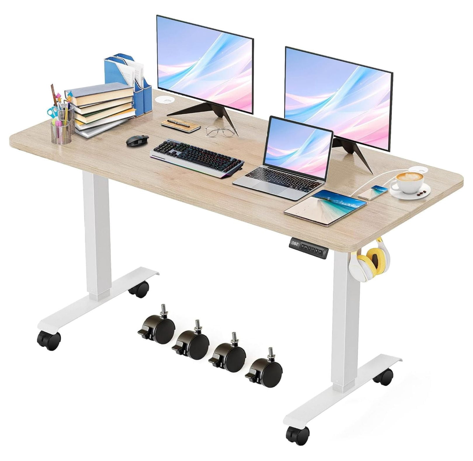 Standing Desk 55 x 24 Inch Adjustable Height Computer Desk with Dual ...