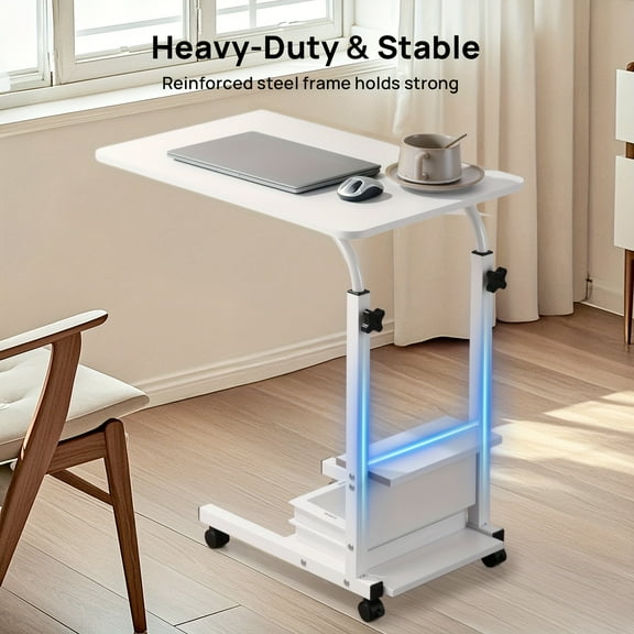 Standing Desk Adjustable Height 26.4" - 34.7", Ergonomic Mobile Computer Desk with Universal Wheel, Sturdy and Durable, Easy to Setup, Spacious Study Table Suitable for Home Office, Sofa