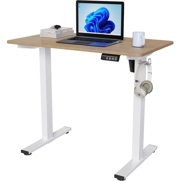 Standing Desk Adjustable Height, 40x24  Sit Stand up Desktop for  Office,  Rising Computer Table with Memory Preset, Yellow Beams