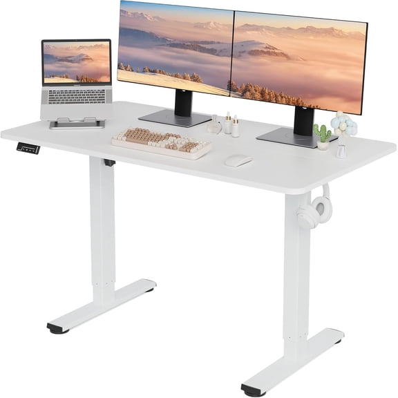 Standing Desk Adjustable Height, 48x24 Sit Stand up Desktop for Office, Rising Computer Table with Memory Preset, White