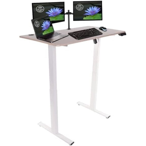 Standing Desk Adjustable Height Computer Work Surface with Dual Monitor Stand - Electric Standing Desk Adjustable Height (27in-45in) - Includes USB Charging Port - Light Top White Frame (L48in-W24in)