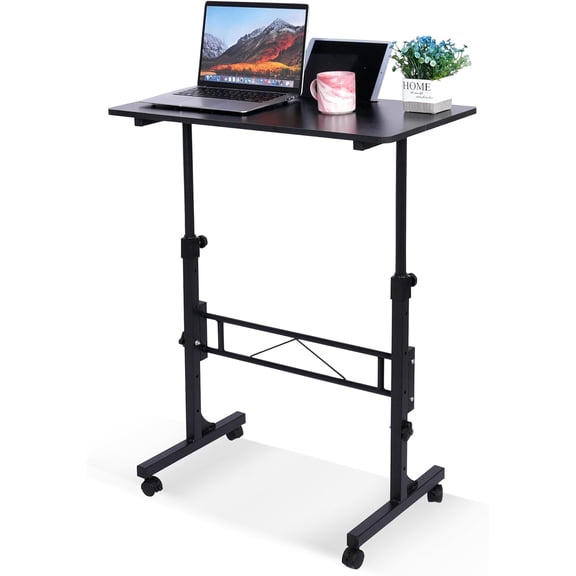 Standing Desk Adjustable Height, Mobile Stand Up Desk with Wheels Small Computer Desk Rolling Desk, Portable Laptop Desk White Standing Table Home Office Desks 16"x31.5" Height 27"-43.5"