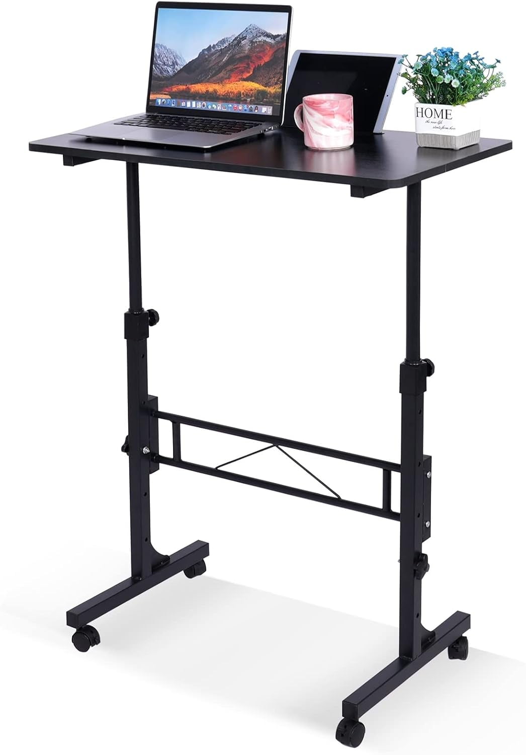 Standing Desk Adjustable Height Mobile Stand Up Desk with Wheels Small Computer Desk Rolling Desk Portable Laptop Desk Black Standing Table Home Office Desks 16 x31.5 Height 27 43.5 Walmart