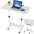 thumbnail image 1 of Tiltable Foldable Standing Desk Adjustable Height, Portable Computer Desk with Wheels, Mobile Sit Stand Small Rolling Laptop Table for Walking Pad, Bike Trainer, White, 1 of 7