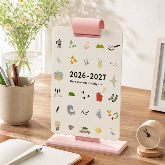 Standing Desk Calendar with Flip Clip Holder, 2026- 2027 Monthly Planner with US Holidays Daily Note & Home Planning Function