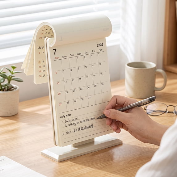 Standing Desk Calendar with Flip Clip Holder, 2026- 2027 Monthly Planner with US Holidays Daily Note & Home Planning Function