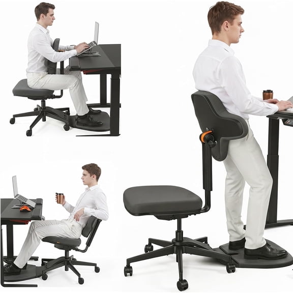 Standing Desk Chair for Sit-Stand, Ergonomic Leaning Perch Chair with Anti-Fatigue Mat, Standing Stool, Saddle Chair, Height Adjustable Home Office Posture Seat