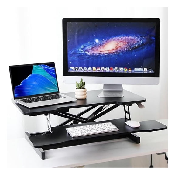 Standing Desk Converter, 32" Height Adjustable Sit to Stand Up Desk Workstation, Dual Monitor Riser with Keyboard Tray, Desktop Riser for Home Office (Black)