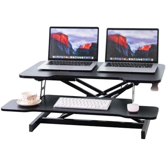 Standing Desk Converter, 32" Height Adjustable Sit to Stand Up Workstation, Dual Monitor Desk Riser with Keyboard Tray, Black Desktop Tabletop Riser Laptop for Home Office$$Office