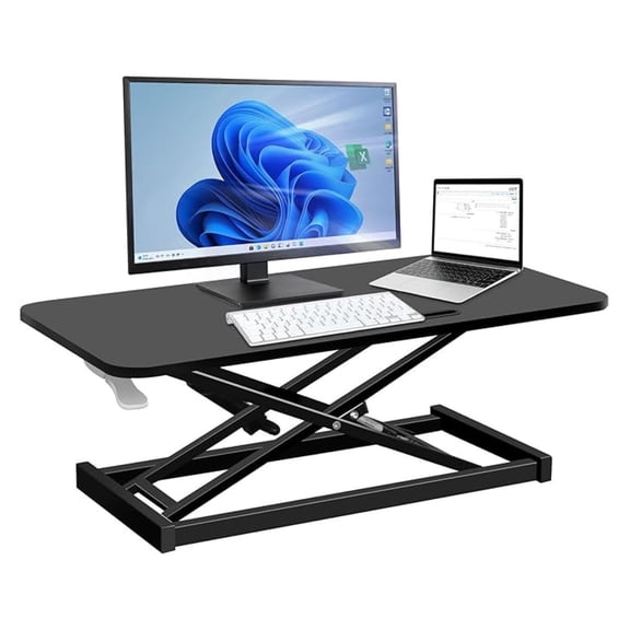 Standing Desk Converter 32", Height Adjustable Sit Stand Workstation, Dual Monitor Riser, Keyboard Tray, Home Office Desk Riser - Black