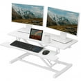 thumbnail image 1 of Standing Desk Converter, 32 Inch Standing Desk Adjustable Height for Table Tops and Home Office, Desk Riser Computer Workstation with Wide Keyboard Tray 2-Tier Desktop, White, 1 of 7