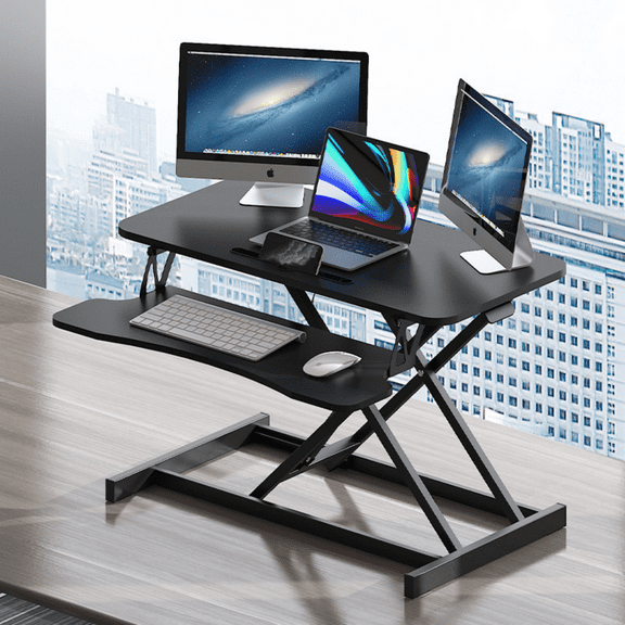 Standing Desk Converter, 32" Wide, Height Adjustable Sit Stand Up Desk Riser with Keyboard Tray, Desktop Workstation for Home Office Computer Laptop, Black