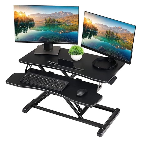 Standing Desk Converter-32-inch Height Adjustable, MDF Wood, Sit Riser-Black, 32"