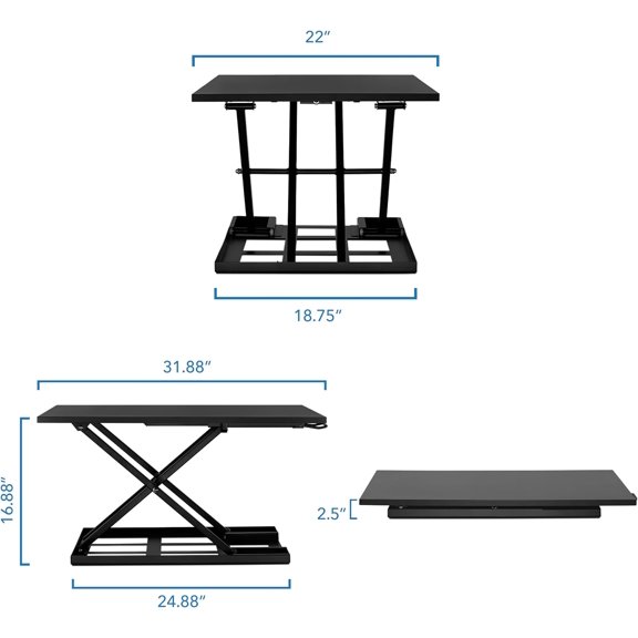 Standing Desk Converter 32" x 22" – Sit Stand Desk Riser with Gas Spring Lift, Slim 2.5" Low , Height Adjustable Desktop Workstation, Preassembled Sit-Stand Solution for Home & Office