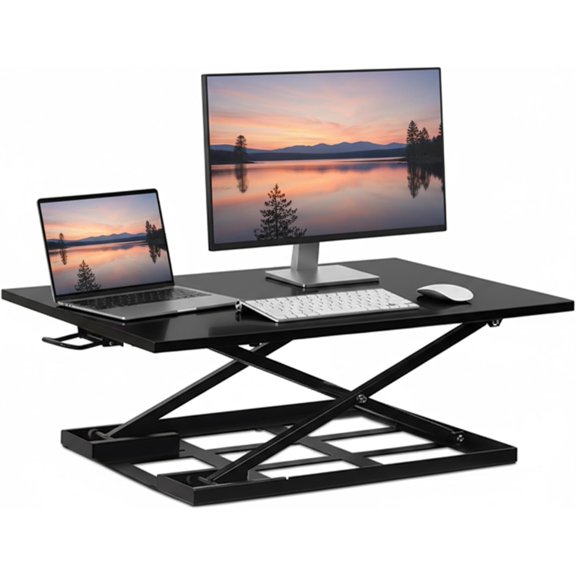 Standing Desk Converter 32" x 22" – Sit Stand Desk Riser with Gas Spring Lift, Slim 2.5" Low Profile, Height Adjustable Desktop Workstation, Preassembled Sit-Stand Solution for Home & Office